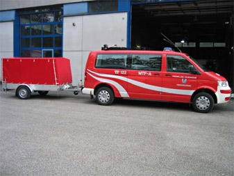 Mannschaftstransportfahrzeug mit Allradantrieb, MTF-A VW T 5 7 HCA und Tragkraftspritzenanhänger, TSA 750 Anssems
