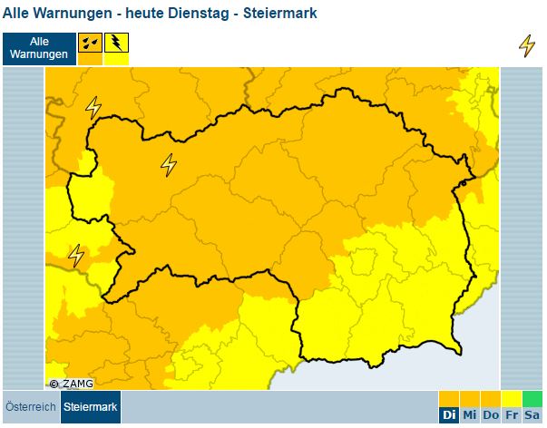 Unwetterwarnung Steiermark Zamg - Klimatologie In Wien September 2019 Statistik Und Ruckblick, Jun 23, 2021 · unwetterwarnung auch für mittwoch die prognosen der zentralanstalt für meteorologie und geodynamik (zamg) sagen für oberösterreich und salzburg schwere unwetter auch am mittwochabend voraus.